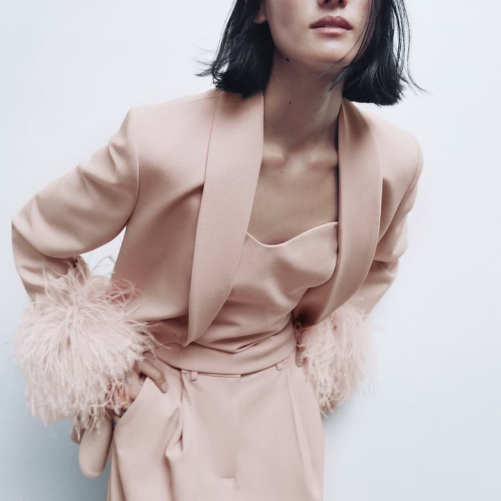 ZARA PINK FEATHER BLAZER - Picture 8 of 8